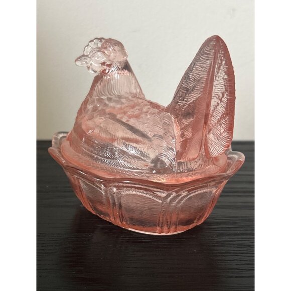 VTG Fenton Glass Hen on Nest Dish in Country Peach Split-Tail Scalloped Edge MCM - Picture 4 of 13